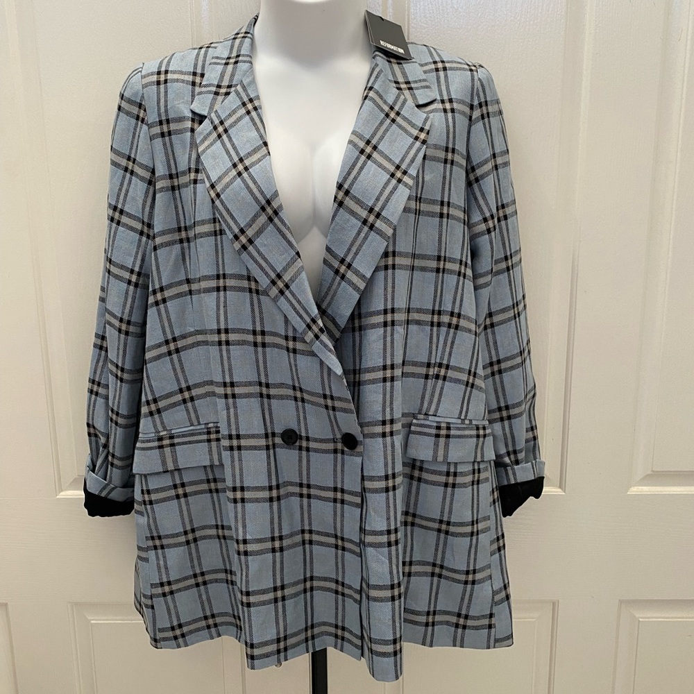 NEW wTag-REFORMATION Blue Plaid Calais Valero Jacket 3X